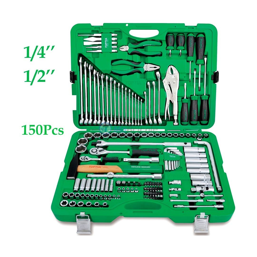 Caisse à Outils 219 Pièces - Douilles Et Cliquets 1/4, 3/8, 1/2 - Acier Chrome Vanadium - Idéal Bricolage Et Mécanique