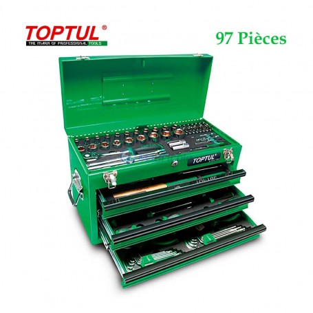 Ensemble d'outils mécaniques professionnels 99PCS avec coffre à outils à 3 tiroirs TOPTUL