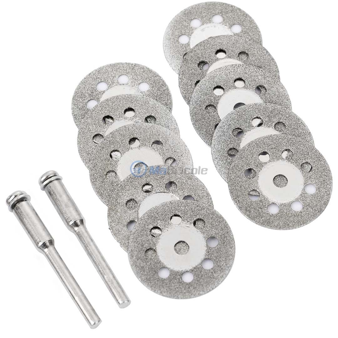 Acheter 10 pièces 22mm disque de coupe outils de bricolage accessoires pour  Dremel avec 2 pièces tige Mini diamant tranchant coupé disques d'outils  rotatifs