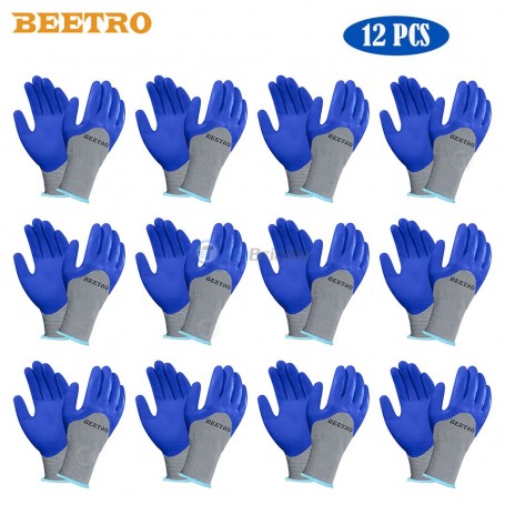 Ensemble de 12 paires de gants de protection Bleu en 34% polystère et 66% latex BEETRO